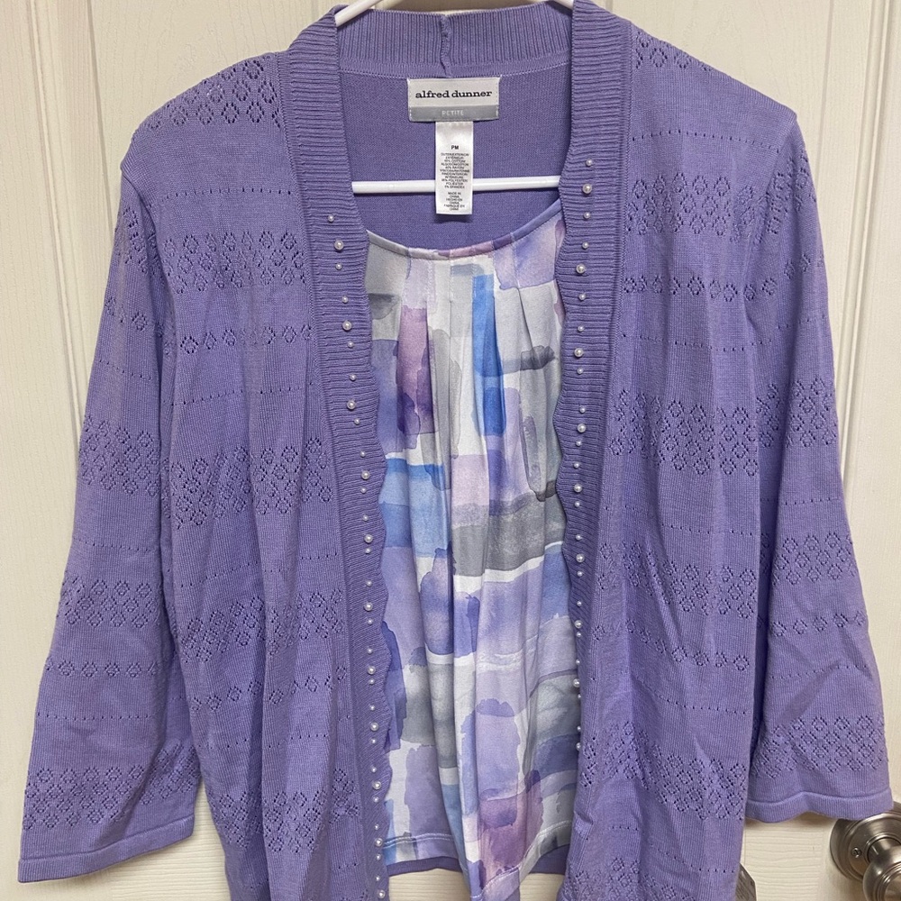 Alfred Dunner Purple Cardigan Sweater Lightweight Knit